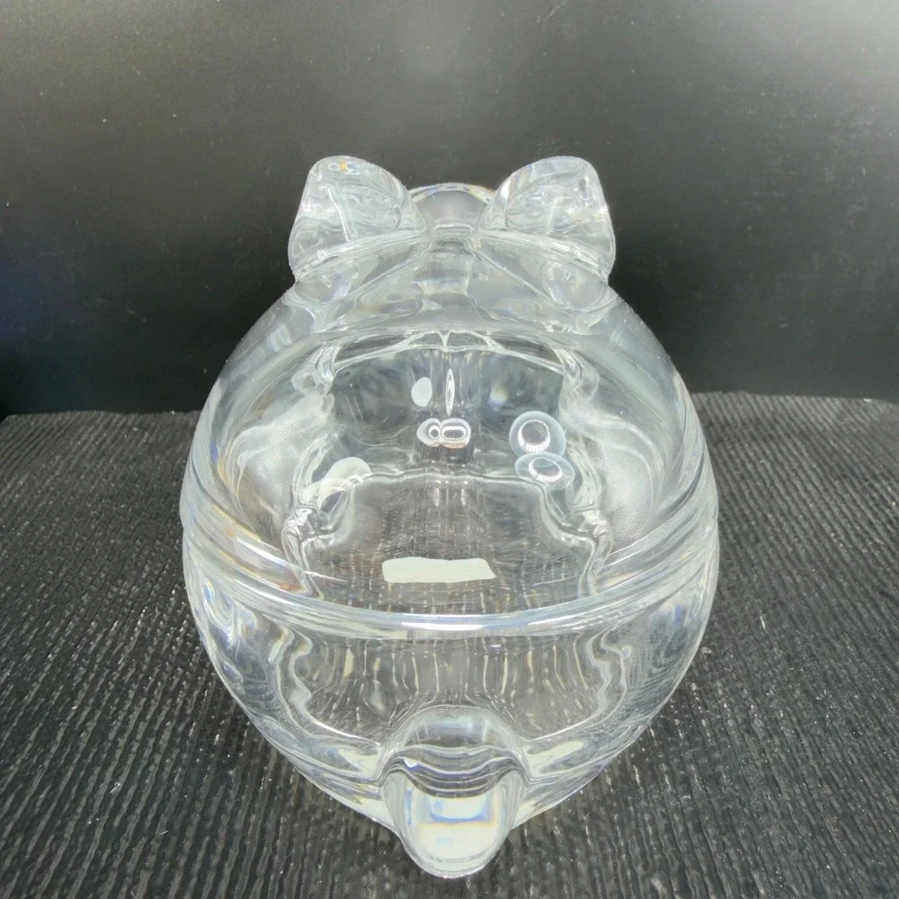 Crate & Barrel Clear Glass Covered Bunny Rabbit Candy Dish‎ Trinket Box NEW